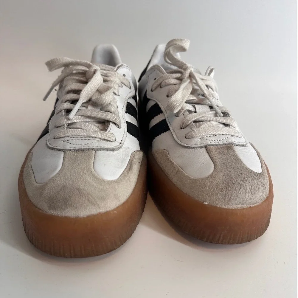 Adidas Sambarose W White Black Gum Platform Sneakers B28156 Womens 8.5 - Picture 4 of 6
